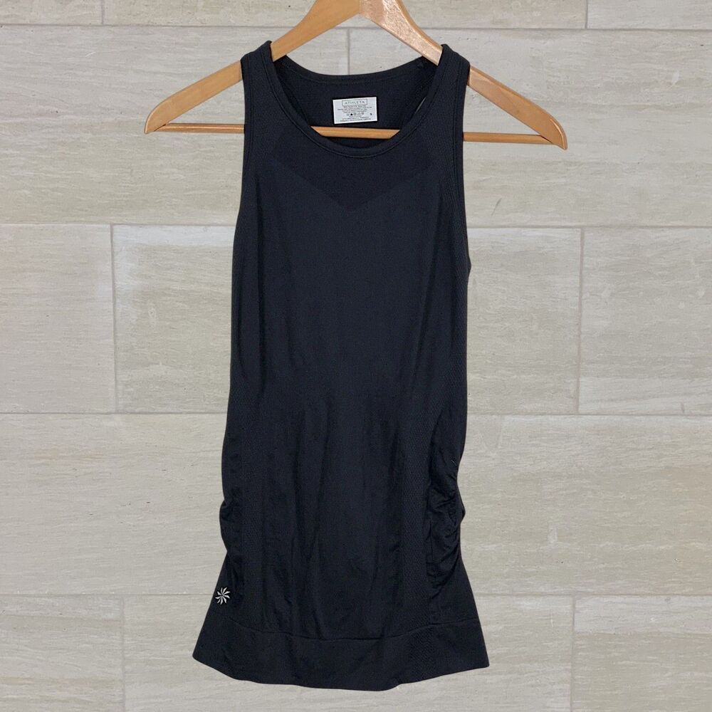 Athleta Finish Fast Tank Womens Small Black Mesh Anti-Odor UPF 50 Workout Top
